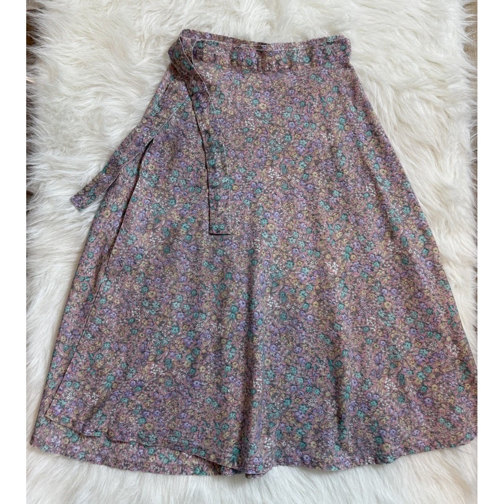 Vintage Floral Wrap Midi Skirt Sz 8 Womens Cottagecore Prairie Ditsy Floral Boho - Picture 10 of 10